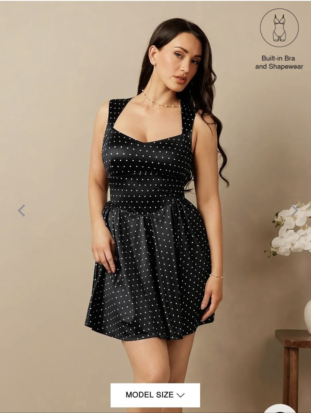 Black Polka Dot Square-Neck Mini Dress Slimming Popilush fit and flare